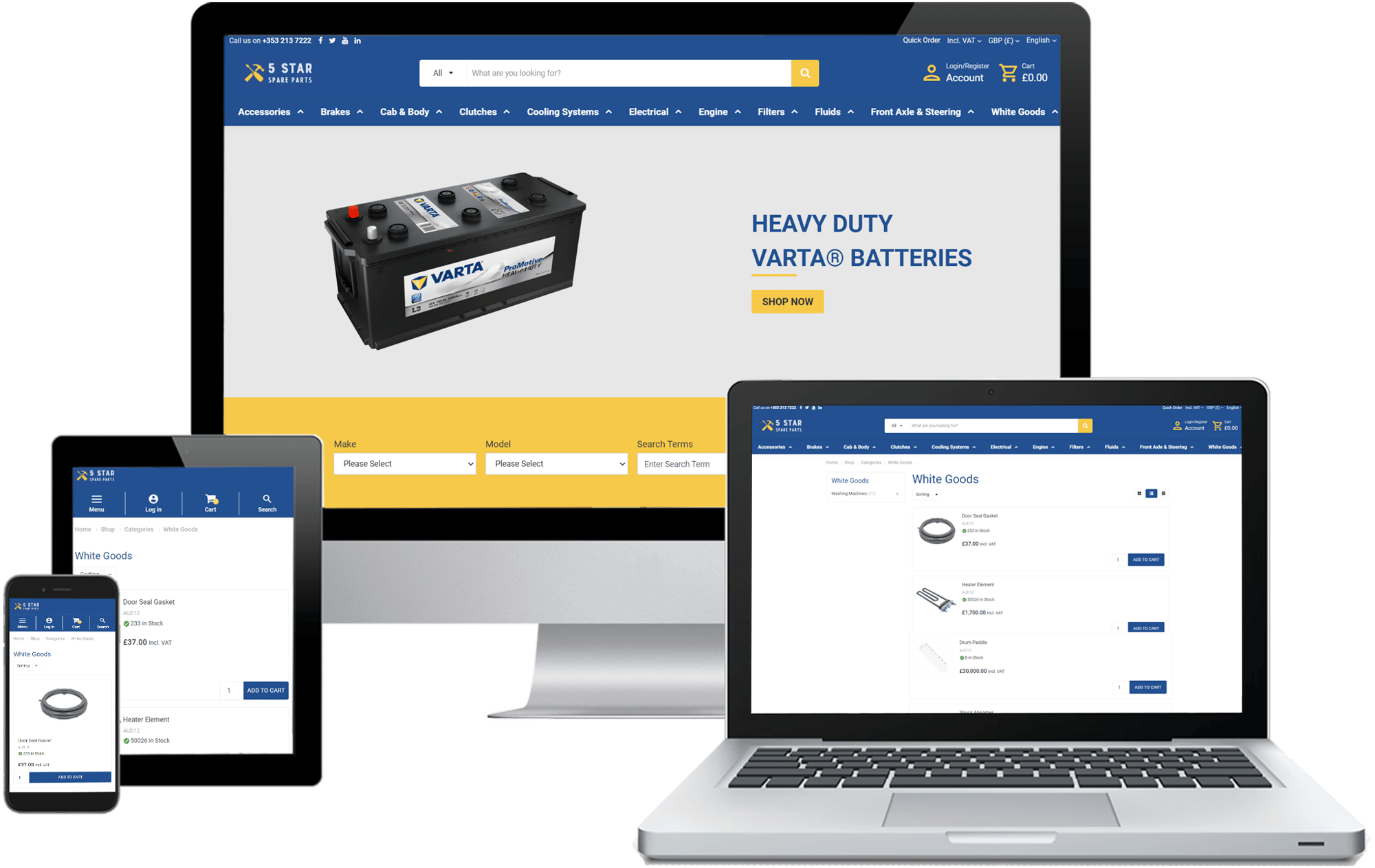 Experlogix Digital Commerce spare parts screenshots on monitor, laptop, tablet, and phone