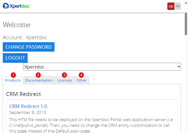 My Xpertdoc Content Page and Tabs